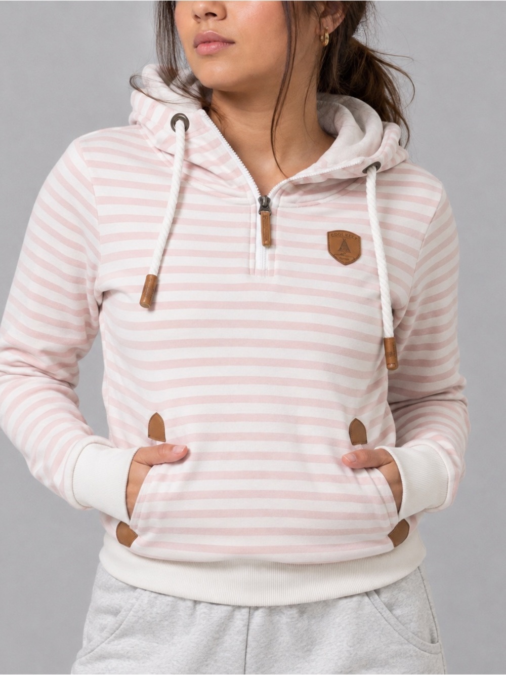 Wanakome Women’s Small Pink & White Striped Pullover Hoodie Canadian Adventure